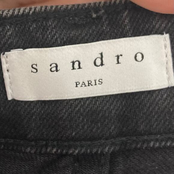 NWT SANDRO PARIS Jeans 36 Waist~27”Black Sequins Embroidery RawHem Straight”Alis - Picture 4 of 16